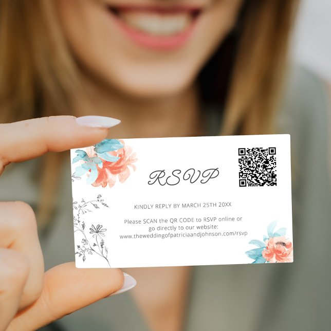 Mini floral QR code modern wedding online RSVP Enclosure Card (Creator Uploaded)