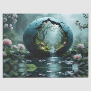 Mini Garden with waterfall, pink roses Tissue Paper