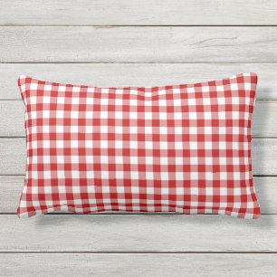 Mini Gingham Check Red White Plaid Pattern Lumbar Cushion