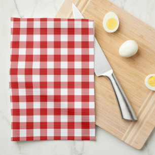 Mini Gingham Check Red White Plaid Pattern Tea Towel