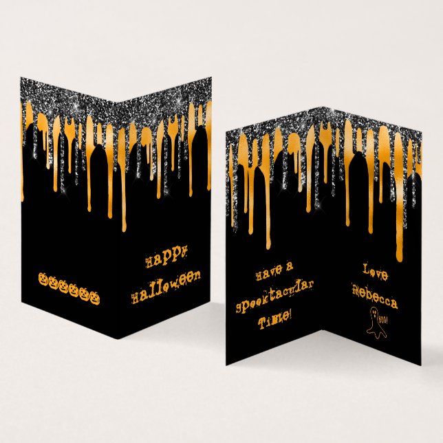 MINI Glitter Orange Happy Halloween Classroom Card (Inside and Outside)