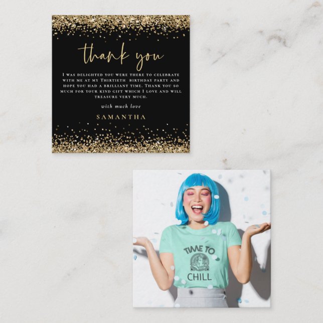 MINI Gold Glitter Photo Thirtieth Thank You Card (Front/Back)