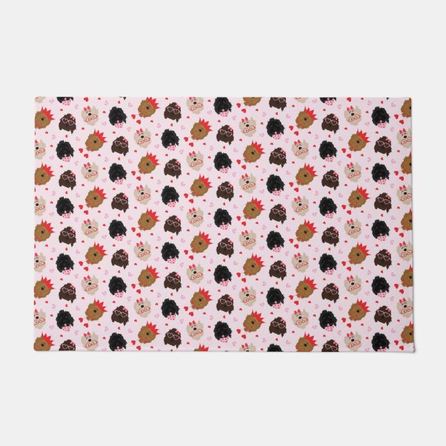 Mini Goldendoodle Dogs Valentines Day Doormat (Front)