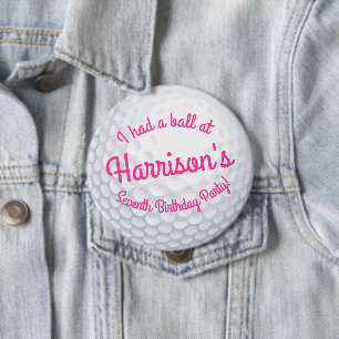 Mini Golf Balls Birthday Party Kids Pink 10 Cm Round Badge