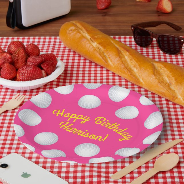 Mini Golf Balls Birthday Party Kids Pink Paper Plate (Picnic)