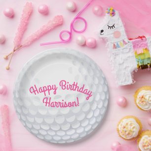 Mini Golf Balls Birthday Party Kids Pink Paper Plate