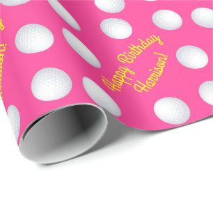 Mini Golf Balls Birthday Party Kids Pink Wrapping Paper