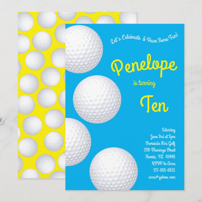 Mini Golf Balls Kids Birthday Party Sports Invitation (Front/Back)