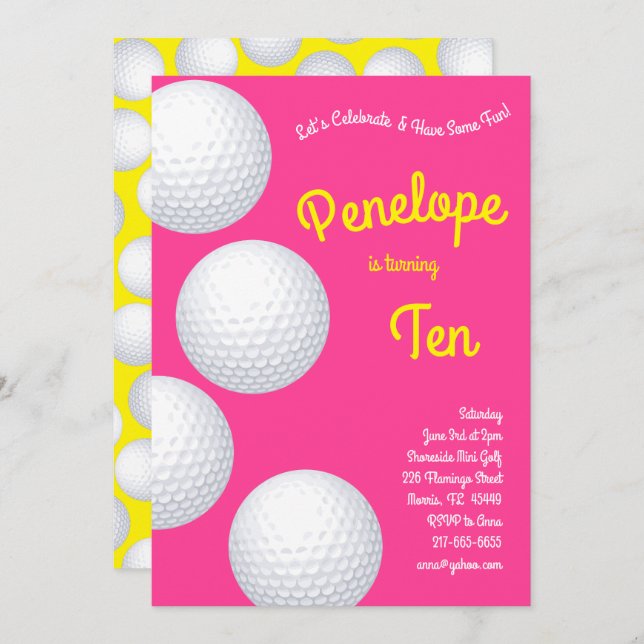Mini Golf Balls Kids Birthday Party Sports Invitation (Front/Back)
