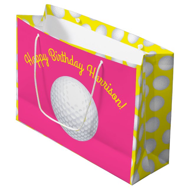 Mini Golf Birthday Party Pink Large Gift Bag (Front Angled)