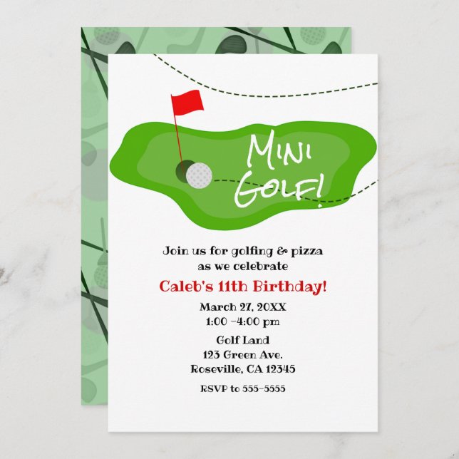 Mini Golf Golfing Green Birthday Party Any Event Invitation (Front/Back)