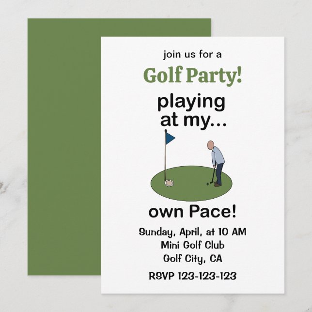 Mini Golf Minigolf Playing At My Own Pace Party Invitation (Front/Back)