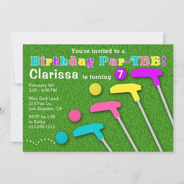 Mini Golf Par-Tee Putt Putt Girl Birthday Invitation (Front)