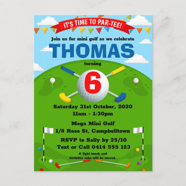 Mini Golf Putt Putt Boys Birthday Party Postcard (Front)