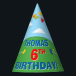 Mini Golf Putt Putt Kids Birthday Party Party Hat<br><div class="desc">This playful mini golf party hat design is perfect for a kids' celebration! Featuring a vibrant green grass background and charming cartoon-style graphics, it captures the fun and excitement of a day on the course. The design includes cute golf clubs, colorful golf balls, and whimsical mini-golf obstacles like windmills and...</div>