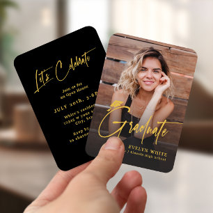 Mini Grad Cap Script Photo Graduation Invite