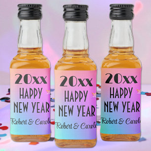 Mini, Gradient Rainbow Happy New Year (10) Liquor Bottle Label