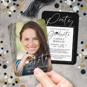 Mini Graduate Party Script Photo White Cap Black Enclosure Card