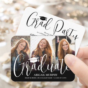 Mini Graduation Party 3 Photo Invitation Card
