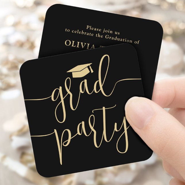 Mini Graduation Party Invitation Black & Gold Card (Creator Uploaded)