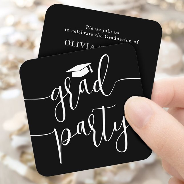 Mini Graduation Party Invitation Black White Card (Creator Uploaded)
