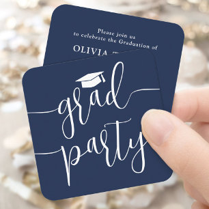 Mini Graduation Party Invitation Navy & White Card