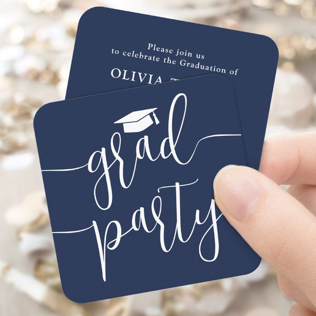 Mini Graduation Party Invitation Navy & White Card (Creator Uploaded)