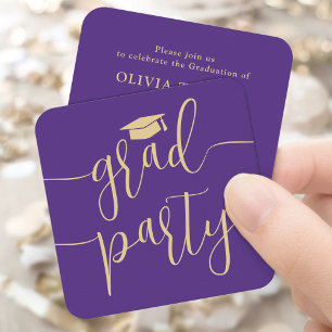 Mini Graduation Party Invitation Purple Gold Card