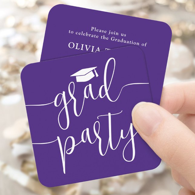 Mini Graduation Party Invitation Purple White Card (Creator Uploaded)