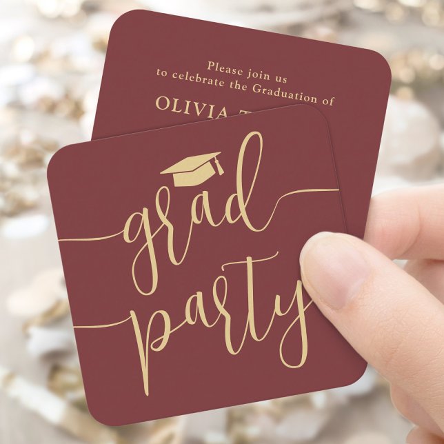 Mini Graduation Party Invitation Red and Gold Card (Creator Uploaded)