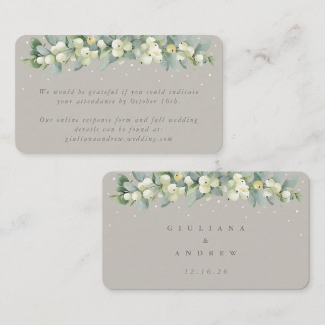Mini Greige Snowberry+Eucalyptus Online RSVP Enclosure Card (Front/Back)
