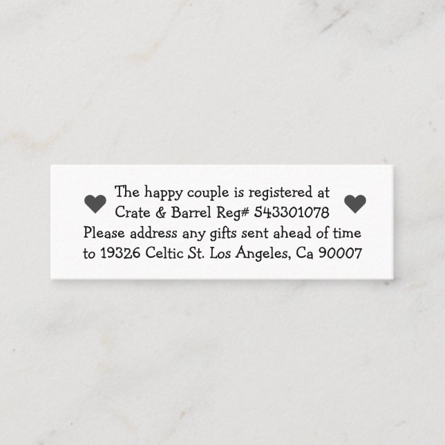 Mini Happy Couple Registry Cards For Invitations (Front)