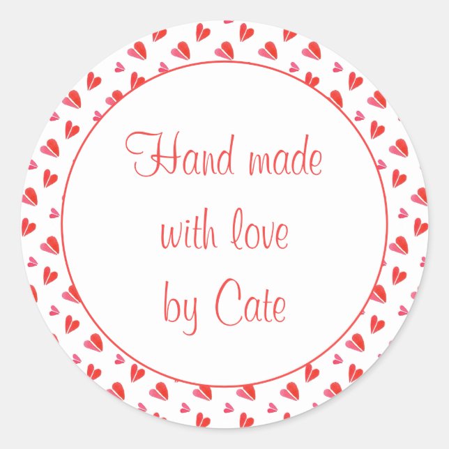 MINI HEARTS 1.5" Round "Hand Made" Stickers (Front)