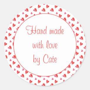MINI HEARTS 3" Round "Hand Made" Stickers