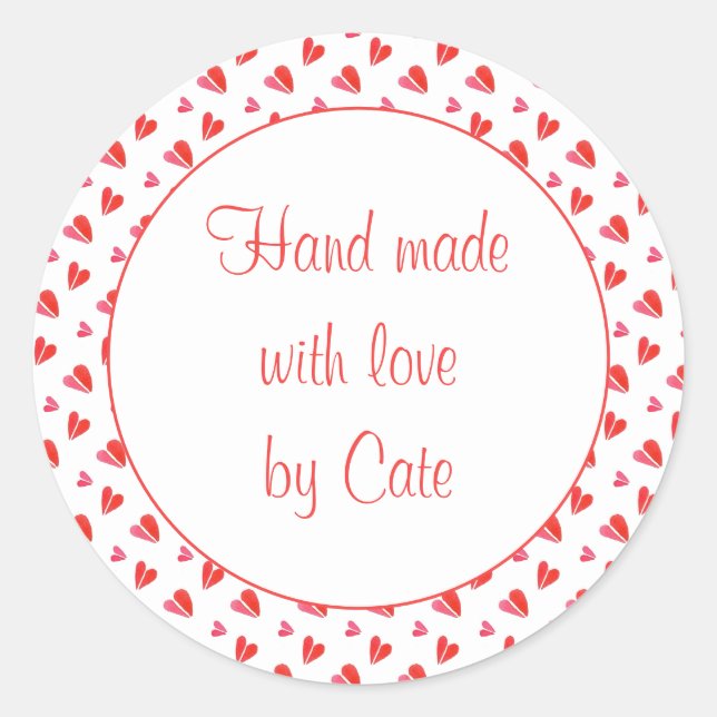 MINI HEARTS 3" Round "Hand Made" Stickers (Front)