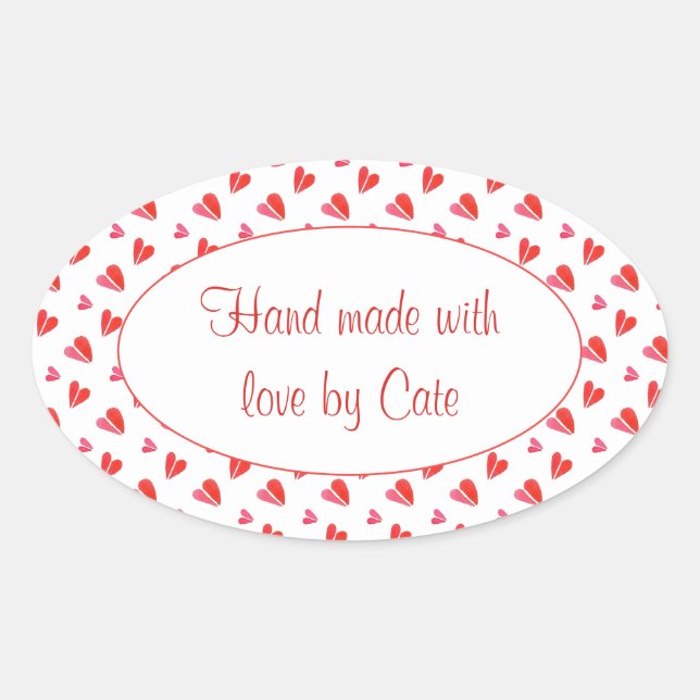 MINI HEARTS Oval "Hand Made" Stickers (Front)
