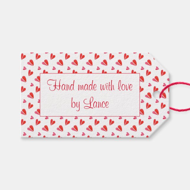 MINI HEARTS Rectangle "Hand Made" Tags (Front (Horizontal))