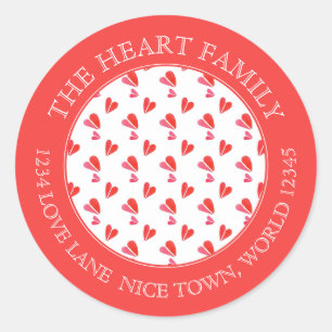 MINI HEARTS Small Round Address Envelope Seals Red