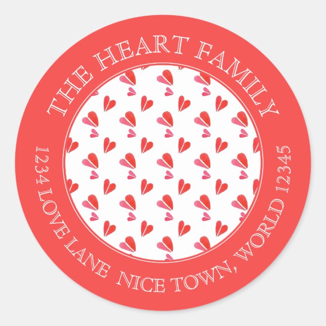 MINI HEARTS Small Round Address Envelope Seals Red (Front)