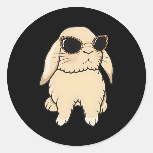 Mini Holland Lop Bunny Rabbit Leopard Glasses Classic Round Sticker (Front)