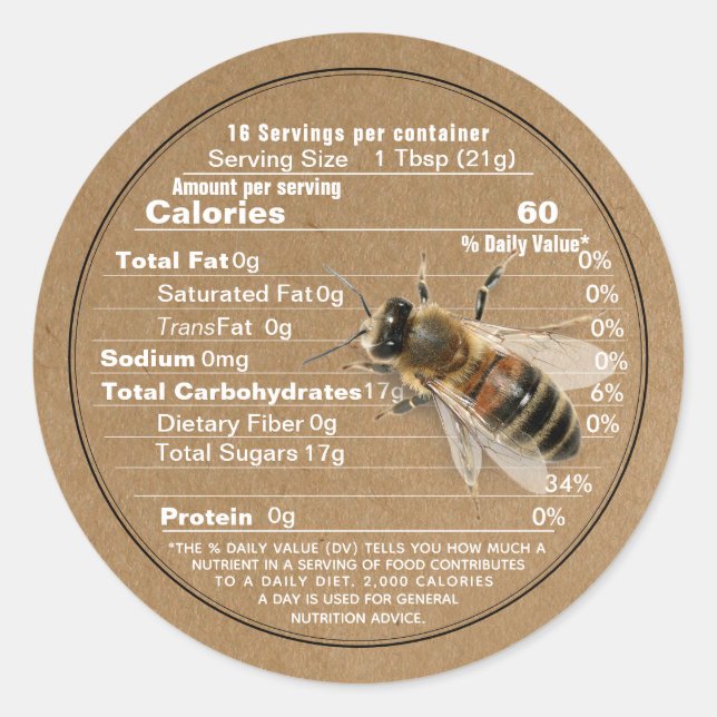 Mini Honey Lid Label Kraft Nutrition Fact with Bee (Front)