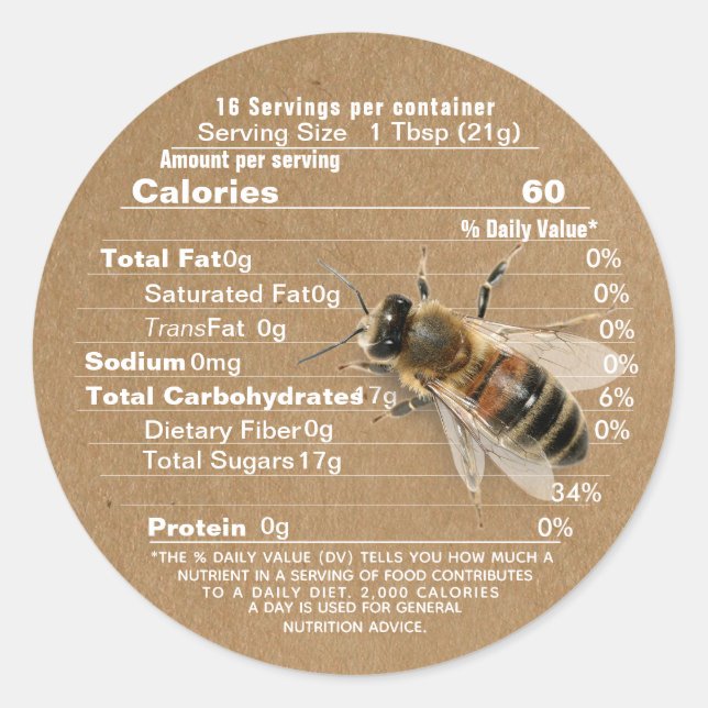 Mini Honey Lid Label Kraft Nutrition Fact with Bee (Front)