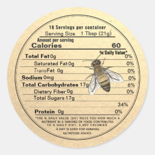 Mini Honey Lid Label Kraft Nutrition Fact with Bee