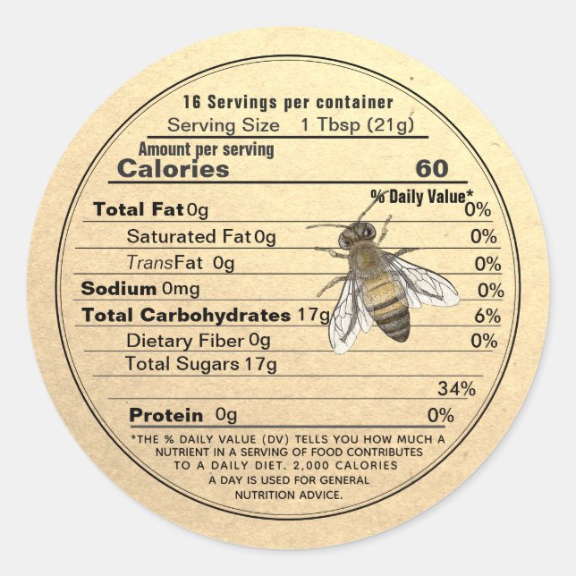 Mini Honey Lid Label Kraft Nutrition Fact with Bee (Front)