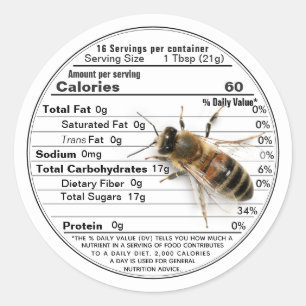 Mini Honey Lid Label White Nutrition Fact with Bee