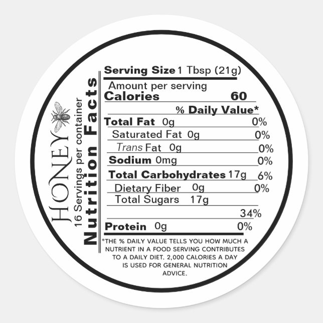 mini Honey Nutrition Facts Round Label Bee (Front)