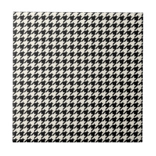 Mini Houndstooth Pattern Black and Cream Ceramic Tile
