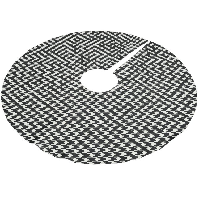 Mini Houndstooth Pattern Black and White Brushed Polyester Tree Skirt (Angled)