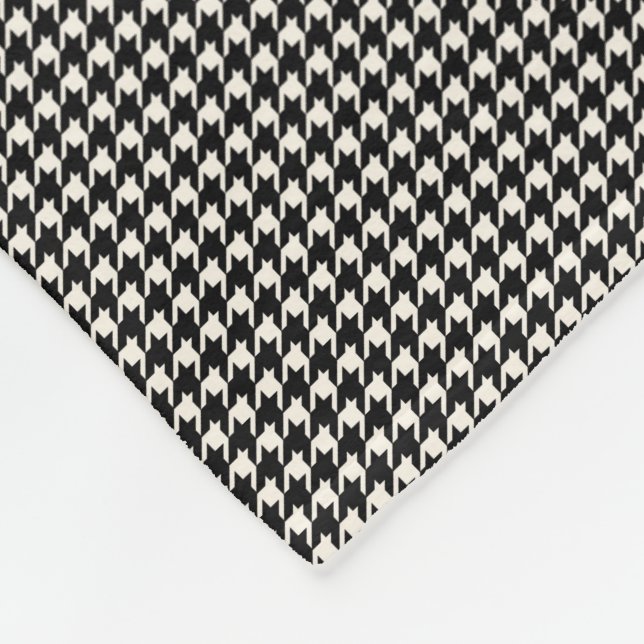 Mini Houndstooth Pattern Black and White Fleece Blanket (Corner)
