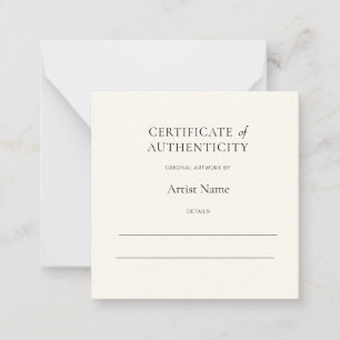 Mini Ivory Certificate of Authenticity for Art  Card
